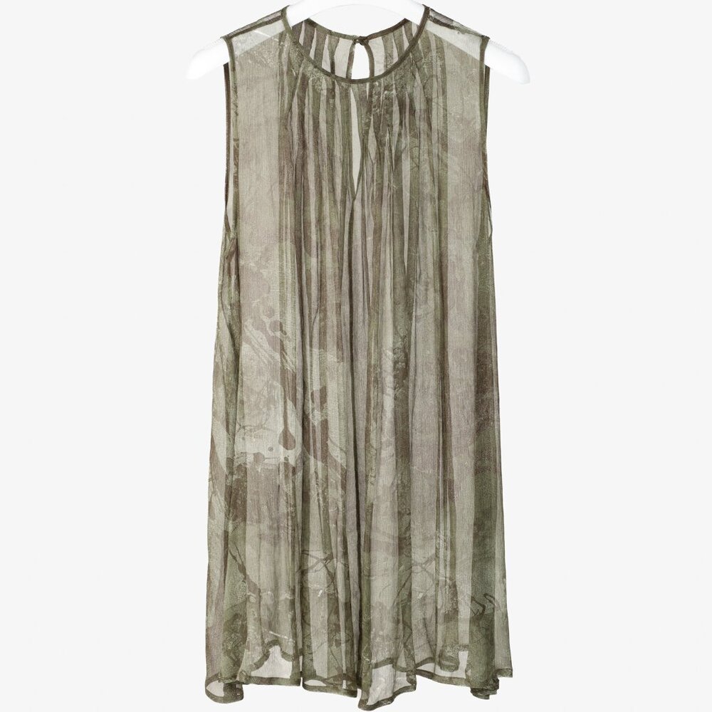 Sarah Pacini Green Silk-Crepe Graphic Tunic
